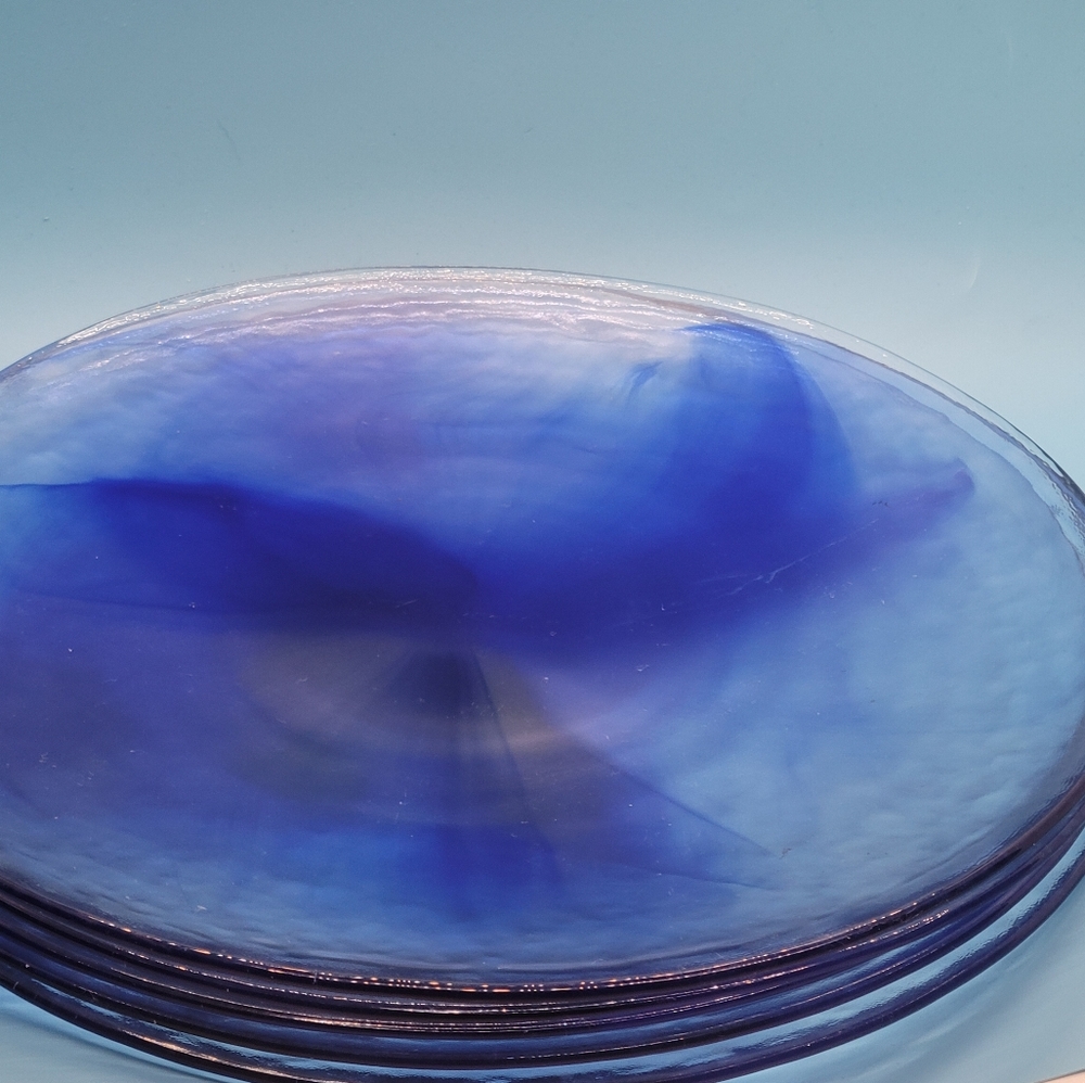 Bormioli Rocco Murano Blue Dinner Plates 11" Clear and Cobalt Blue Swirl Spain